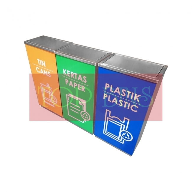 SS102 |CM3| Stainless Steel Recycle Bin Rectangular c/w Flip Top (3-in-1)