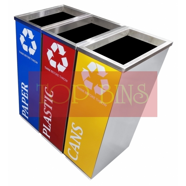 SS102-OT |CE3| Stainless Steel Recycle Bin Rectangular C/W Open Top (3-In-1)