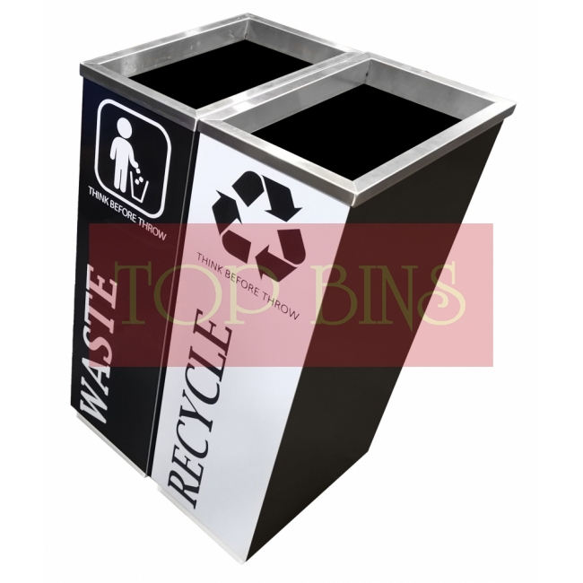 SS102-OTB |CE2| Black Powder Coated Recycle Bin Rectangular C/W Open Top (2-in-1)