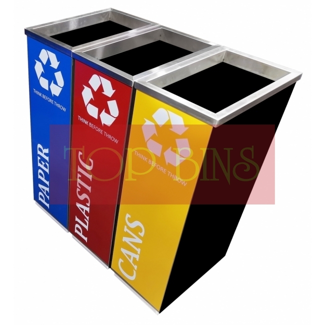 SS102-OTB |CE3| Black Powder Coated Recycle Bin Rectangular C/W Open Top (3-in-1)