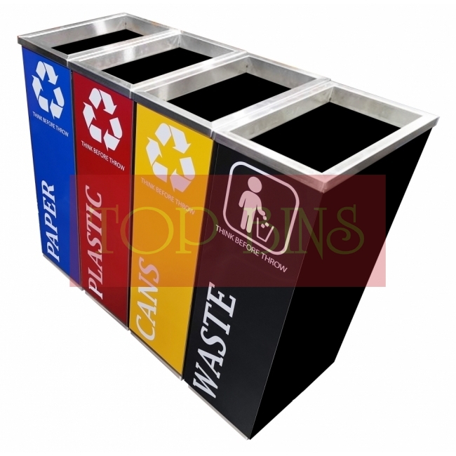 SS102-OTB |CE4| Black Powder Coated Recycle Bin Rectangular C/W Open Top (4-in-1)