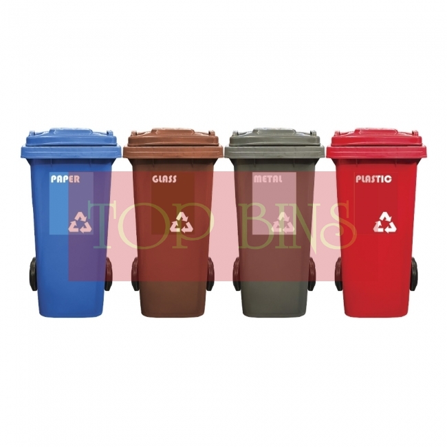 120L Mobile Garbage Recycle Bin 2-Wheel 4-in-1 C/W Sticker