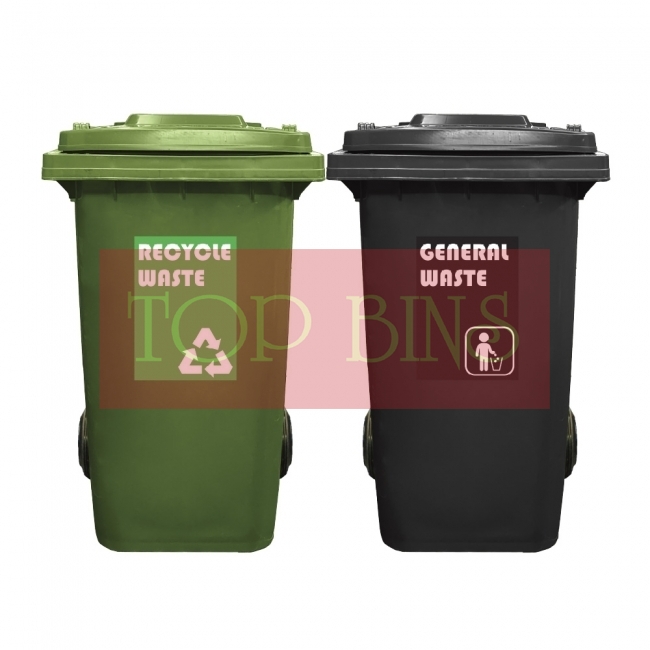 240L Mobile Garbage Recycle Bin 2-Wheel 2-in-1 C/W Sticker