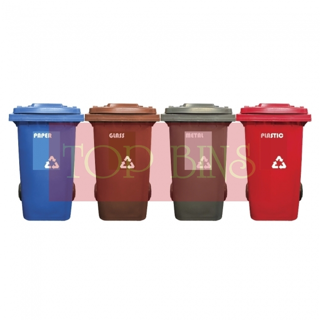 240L Mobile Garbage Recycle Bin 2-Wheel 4-in-1 C/W Sticker