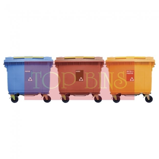 660L Mobile Garbage Recycle Bin 4-Wheel 3-in-1 C/W Foot Pedal