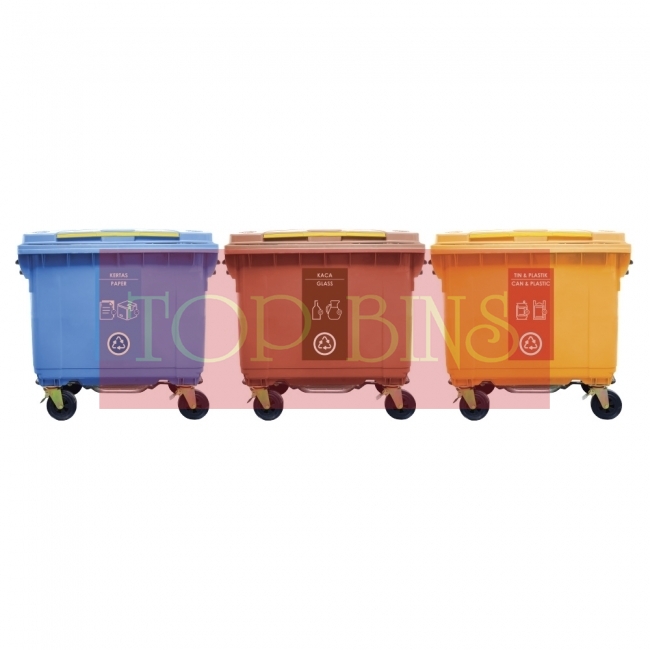 660L |CM3| Mobile Garbage Recycle Bin 4-Wheel 3-in-1 C/W Foot Pedal