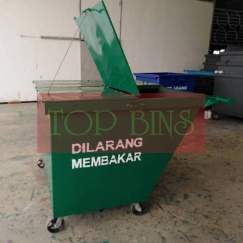 1500L Metal Leach Bin 4-Wheel c/w Cover