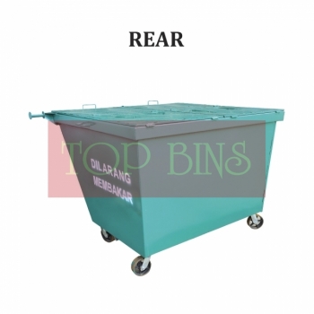 1500L Metal Leach Bin 4-Wheel c/w Cover