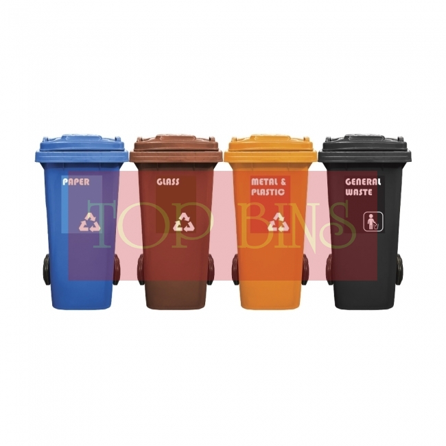 120L Mobile Garbage Recycle Bin 2-Wheel 4-in-1W C/W Sticker