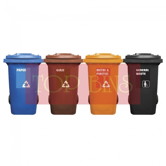 240L Mobile Garbage Recycle Bin 2-Wheel 4-in-1W C/W Sticker