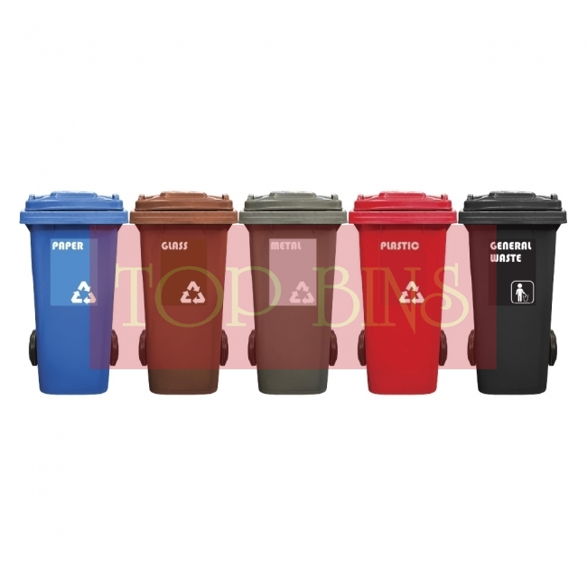 120L Mobile Garbage Recycle Bin 2-Wheel 5-in-1W C/W Sticker