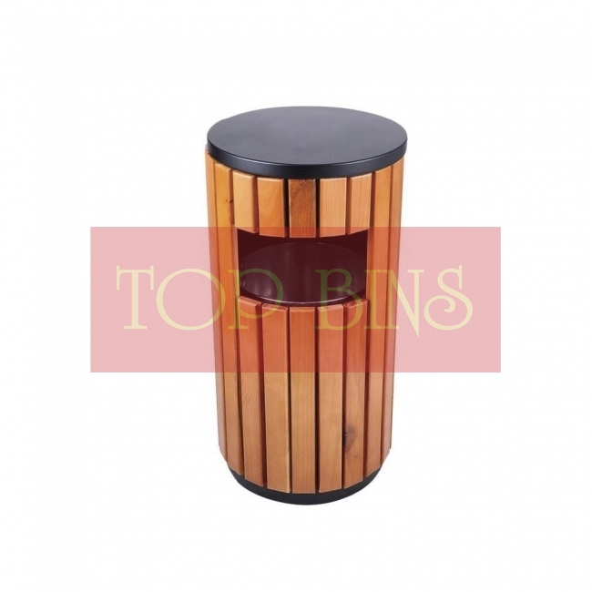 SSW01-FT Powder Coated + Wood Bin Round C/W Flat Top