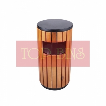 SSW01-FT Powder Coated + Wood Bin|Round|c/w Flat Top