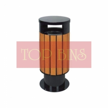 SSW02-FT Powder Coated + Wood Bin|Round|c/w Stand & Flat Top