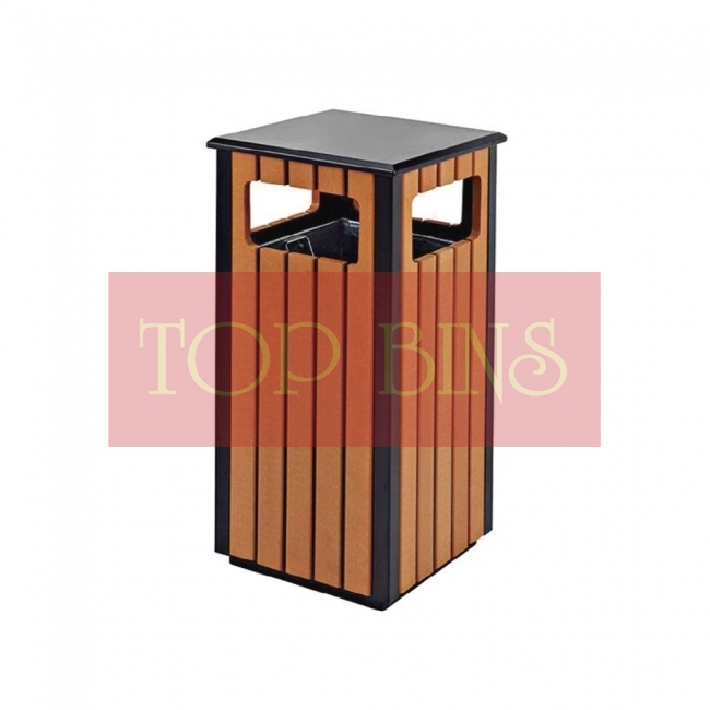 SSW41-FT Powder Coated + Wood Bin Square C/W Flat Top & 4 Holes