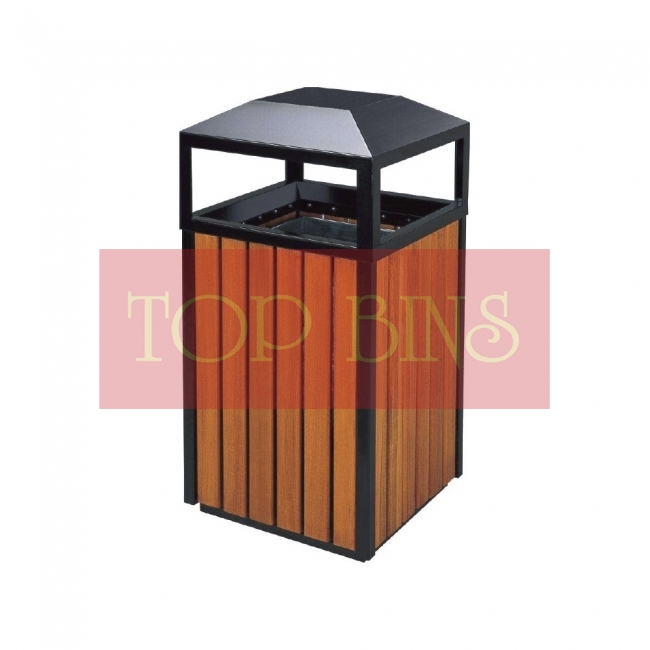 SSW42-FT Powder Coated + Wood Bin Square & Dome Top & 4 Holes