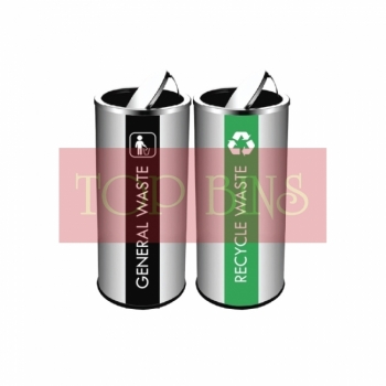 SS126-H |IN2| Stainless Steel Recycle Bin Round C/W Flip Top (2-in-1)
