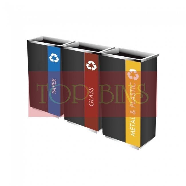 SS102-OTB Powder Coated Recycle Bin Rectangular C/W Open Top (3-in-1)