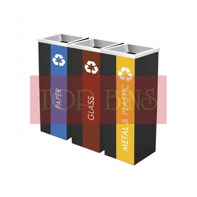 SS110-B Powder Coated Recycle Bin Square C/W Open Top (3-in-1)