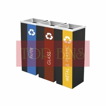 SS110-B |IN3| Powder Coated Recycle Bin Square C/W Open Top (3-in-1)