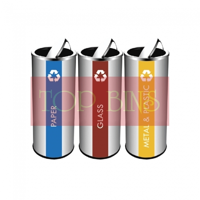 SS126-H Stainless Steel Recycle Bin Round C/W Flip Top (3-in-1)