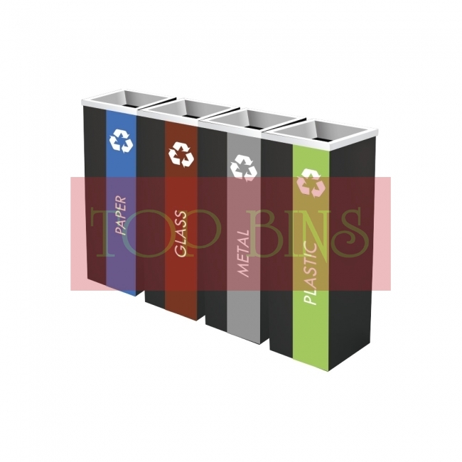 SS110-B Powder Coated Bin Recycle Square C/W Open Top (4-in-1)
