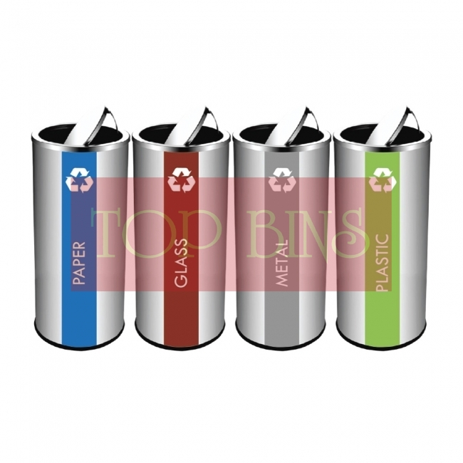 SS126-H Stainless Steel Recycle Bin Round C/W Flip Top (4-in-1)