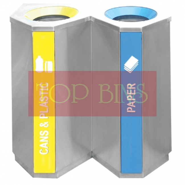 Stainless Steel Recycle Bin Triangle 2-In-1