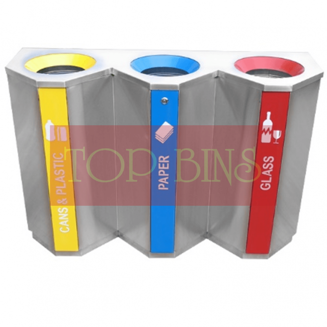 Stainless Steel Recycle Bin Triangle 3-In-1
